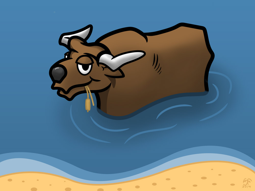 Digital illustration of a buffalo in a lake
